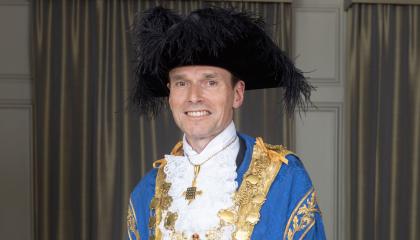 Cllr Robert Rigby the Lord Mayor of Westminster in the ceremonial blue robes of the Lord Mayor