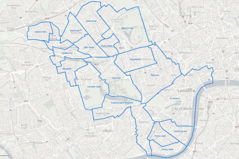 A map of the 18 wards in westminster