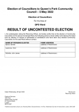 QPD Ward of QPCC, Result of Uncontested Election