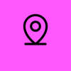 A black outline of a map point on a bright pink background