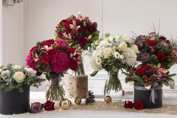 White, red and pink flower bouquets