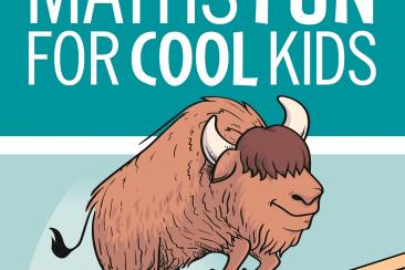 Front of Maths Fun for Cool Kids book showing a buffalo leaping over a wall