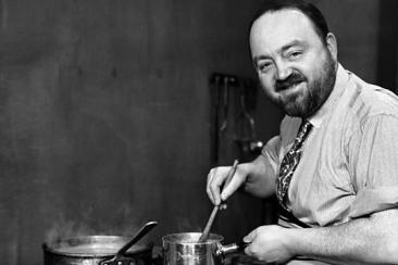 Black and white photo of tv chef Philip Harbin