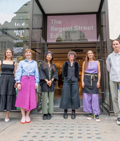 The founders of the six brands standing in front of The Regent Street Edit store