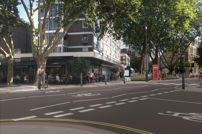 A CGI image of the proposals to update highways and pavements around connaught street