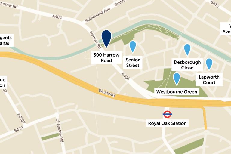 Map showing the location of different projects on 300 Harrow Road redevelopment site.jpg