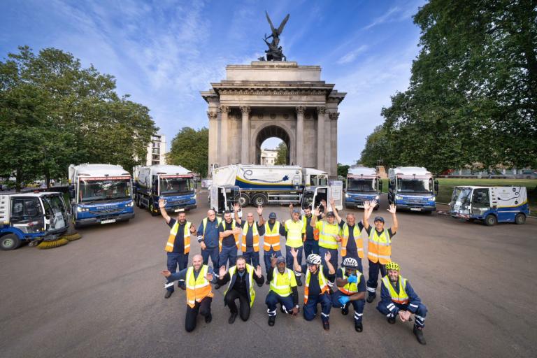 Electric refuse trucks at Wellington Arch