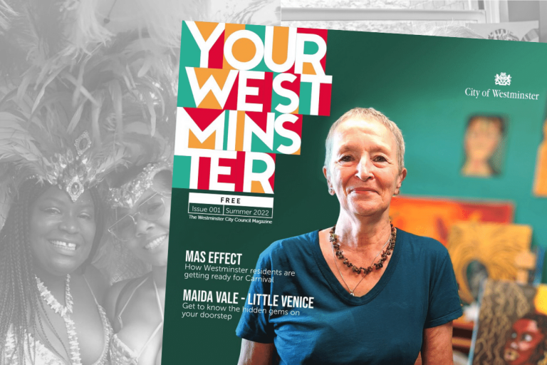 Front cover image of Westminster Reporter issue 140 showing a smiling female small business owner