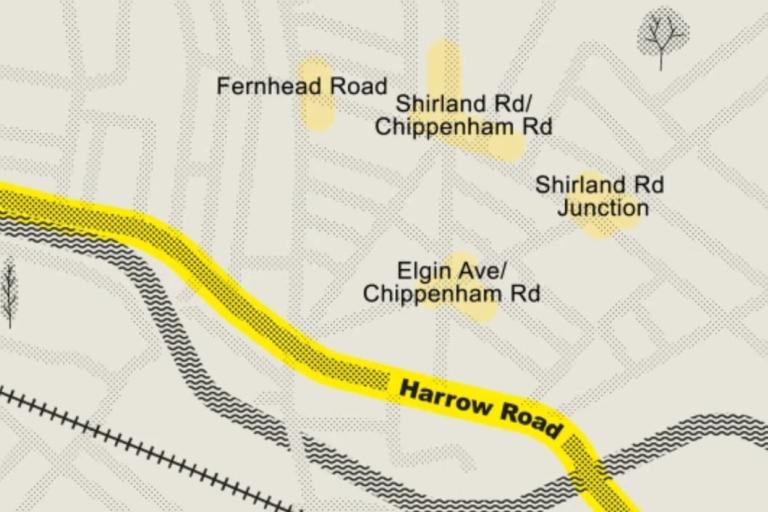 A map highlighting the high streets in North Paddington that are part of this scheme, for example Harrow Road