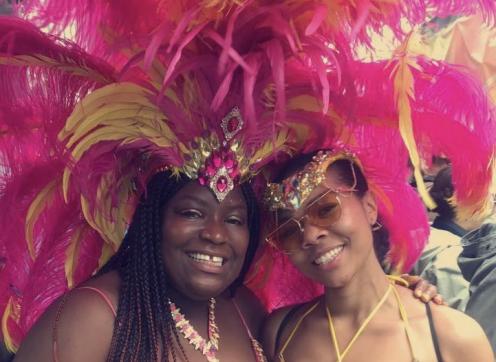 Blaire and Anna-Marie in their Notting Hill Carnival costumes