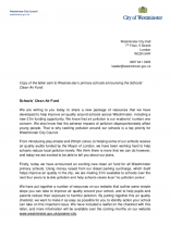 Copy of letter to schools announcing the Westminster schools’ clean air fund