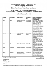 Statement of Persons Nominated, notice of poll and situation of polling stations Cities of London and Westminster Constituency