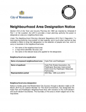 Hyde Park and Paddington neighbourhood business area designation notice