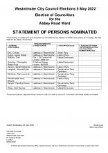 Abbey Road Ward, Statement of Persons Nominated