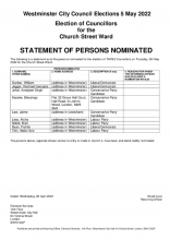 Church Street Ward, Statement of Persons Nominated