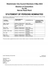 Harrow Road Ward, Statement of Persons Nominated