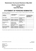 Hyde Park Ward, Statement of Persons Nominated