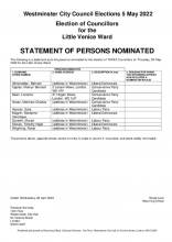 Little Venice Ward, Statement of Persons Nominated