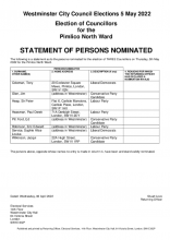Pimlico North Ward, Statement of Persons Nominated