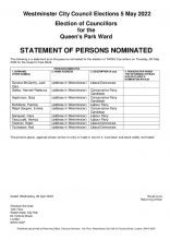 Queen's Park Ward, Statement of Persons Nominated