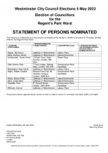 Regent's Park Ward, Statement of Persons Nominated