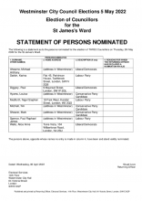 St James's Ward, Statement of Persons Nominated