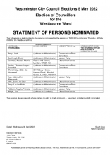 Westbourne Ward, Statement of Persons Nominated