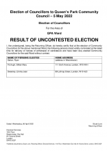 QPA Ward of QPCC, Result of Uncontested Election