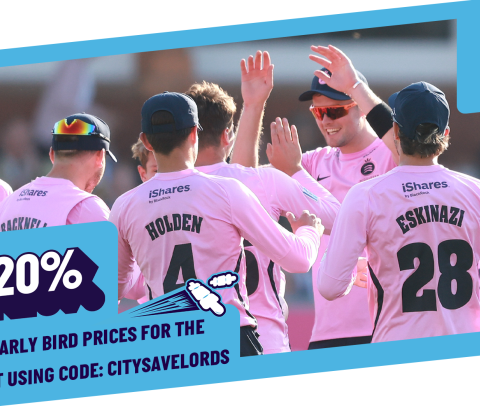 Vitality Blast 20% discount flyer showing cricket team