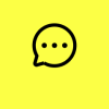 A black outline of a speech bubble with three dots inside on a bright yellow background