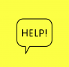 Speech bubble with the word 'help' on a yellow background